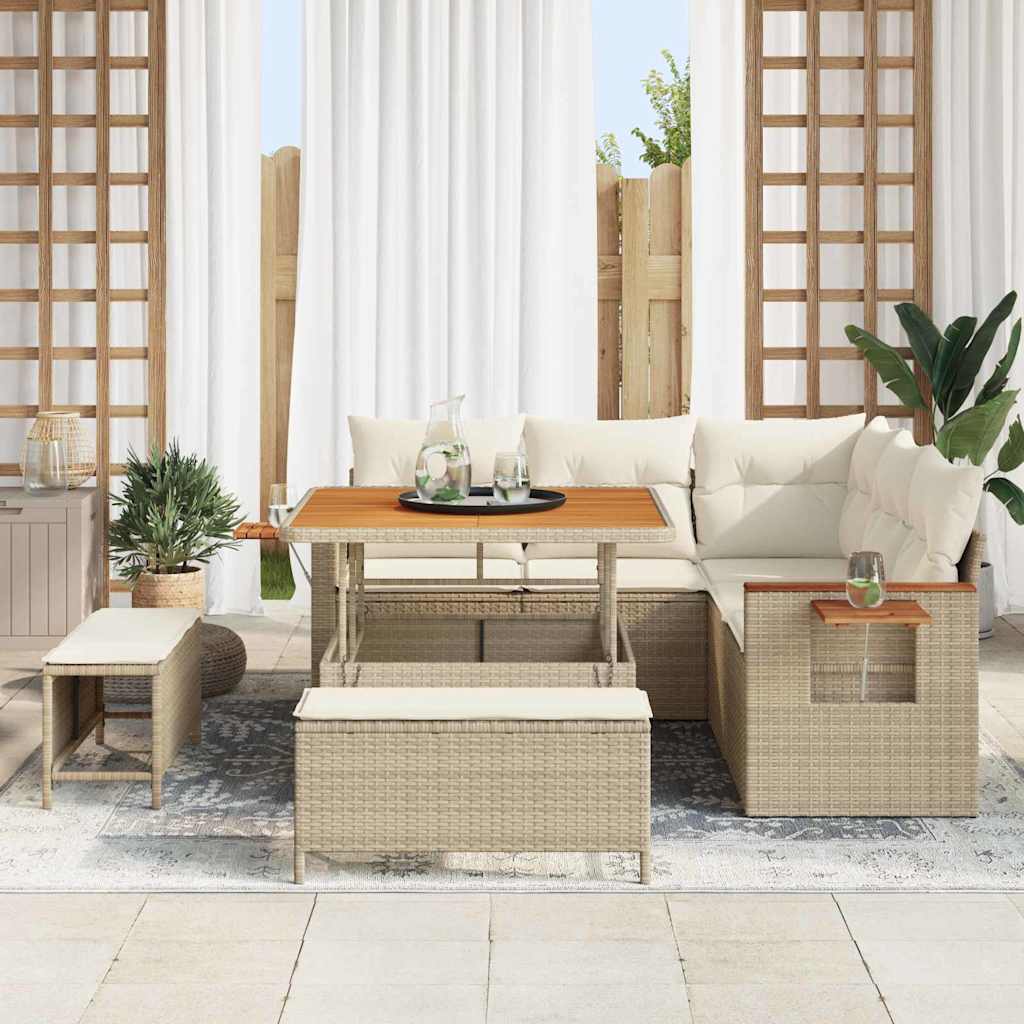 Gartensofa-set 9 Stk. 8-Sitzanzahl Beige und Creme Poly-Rattan