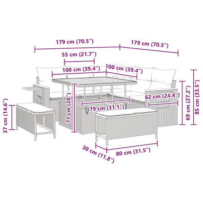 Gartensofa-set 9 Stk. 8-Sitzanzahl Beige und Creme Poly-Rattan