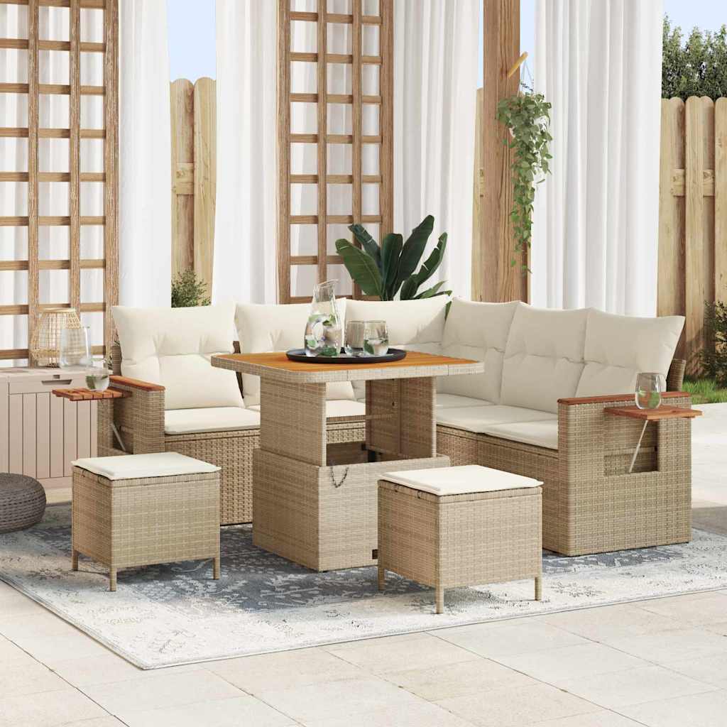 Gartensofa-set 9 Stk. 8-Sitzanzahl Beige und Creme Poly-Rattan
