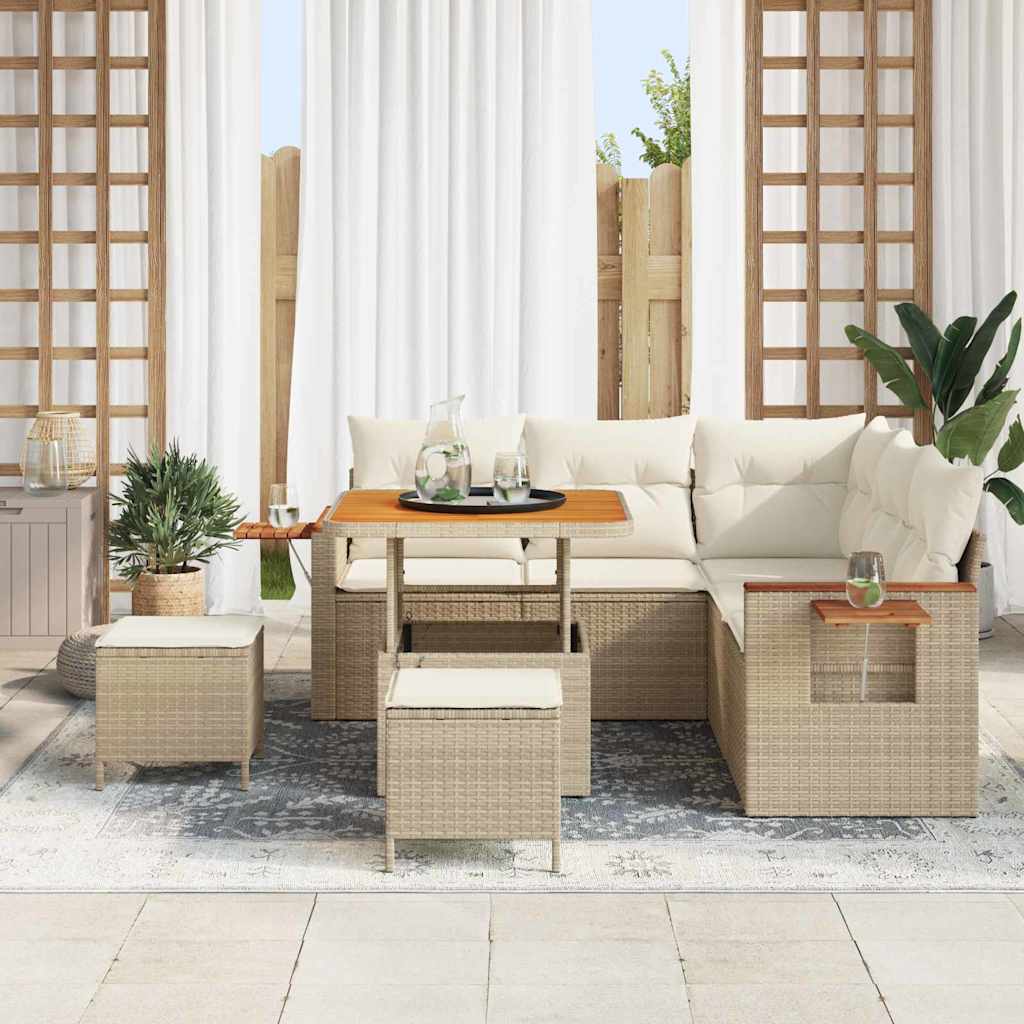 Gartensofa-set 9 Stk. 8-Sitzanzahl Beige und Creme Poly-Rattan