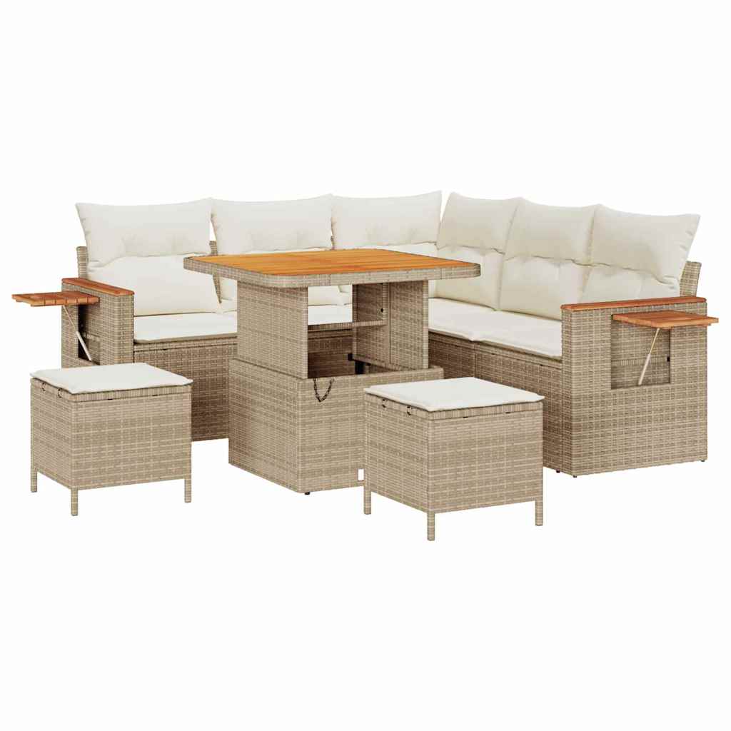 Gartensofa-set 9 Stk. 8-Sitzanzahl Beige und Creme Poly-Rattan
