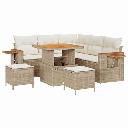 Gartensofa-set 9 Stk. 8-Sitzanzahl Beige und Creme Poly-Rattan