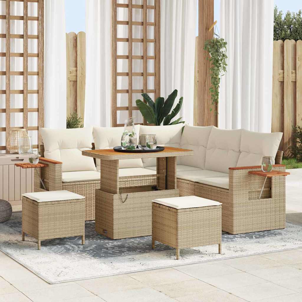 Gartensofa-set 9 Stk. 8-Sitzanzahl Beige und Creme Poly-Rattan
