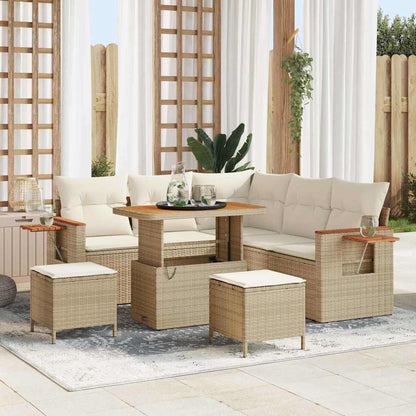Gartensofa-set 9 Stk. 8-Sitzanzahl Beige und Creme Poly-Rattan