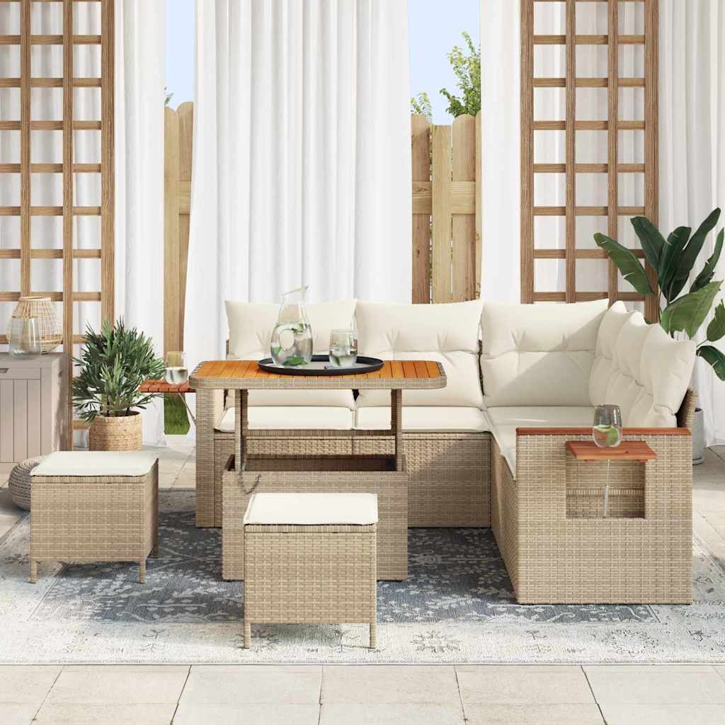 Gartensofa-set 9 Stk. 8-Sitzanzahl Beige und Creme Poly-Rattan