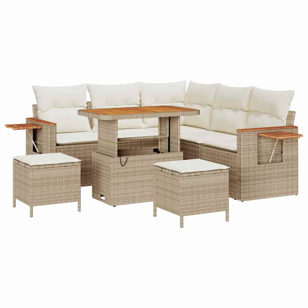 Gartensofa-set 9 Stk. 8-Sitzanzahl Beige und Creme Poly-Rattan