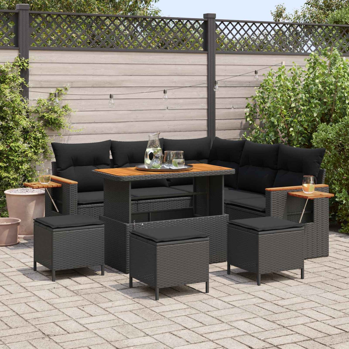 Gartensofa-set 10 stk. 9-Sitzanzahl Schwarz Poly-Rattan