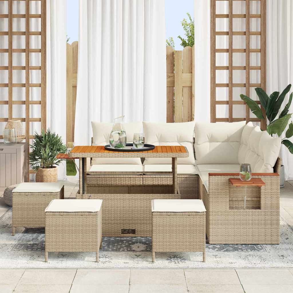 Gartensofa-set 10 Stk. 9-Sitzanzahl Beige und Creme Poly-Rattan