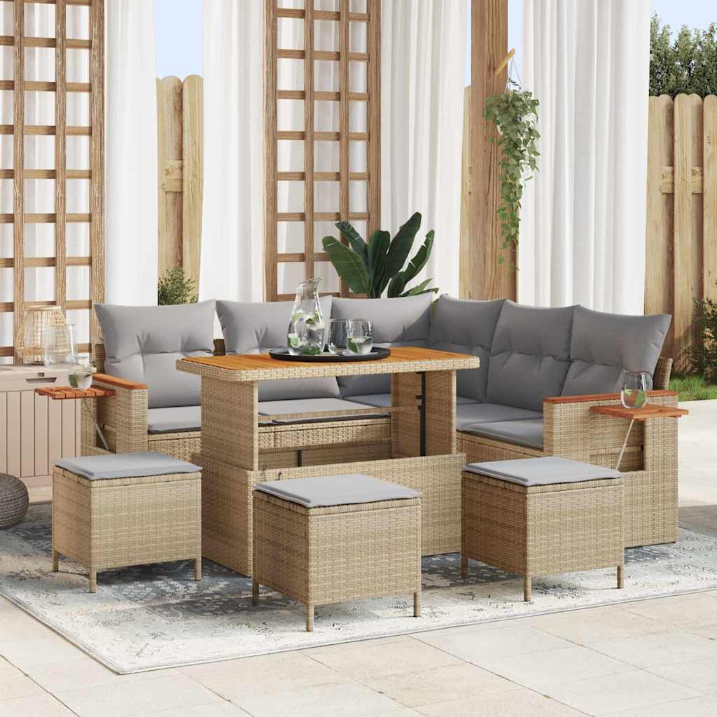 Gartensofa-set 10 Stk. 9-Sitzanzahl Beige und Hellgrau