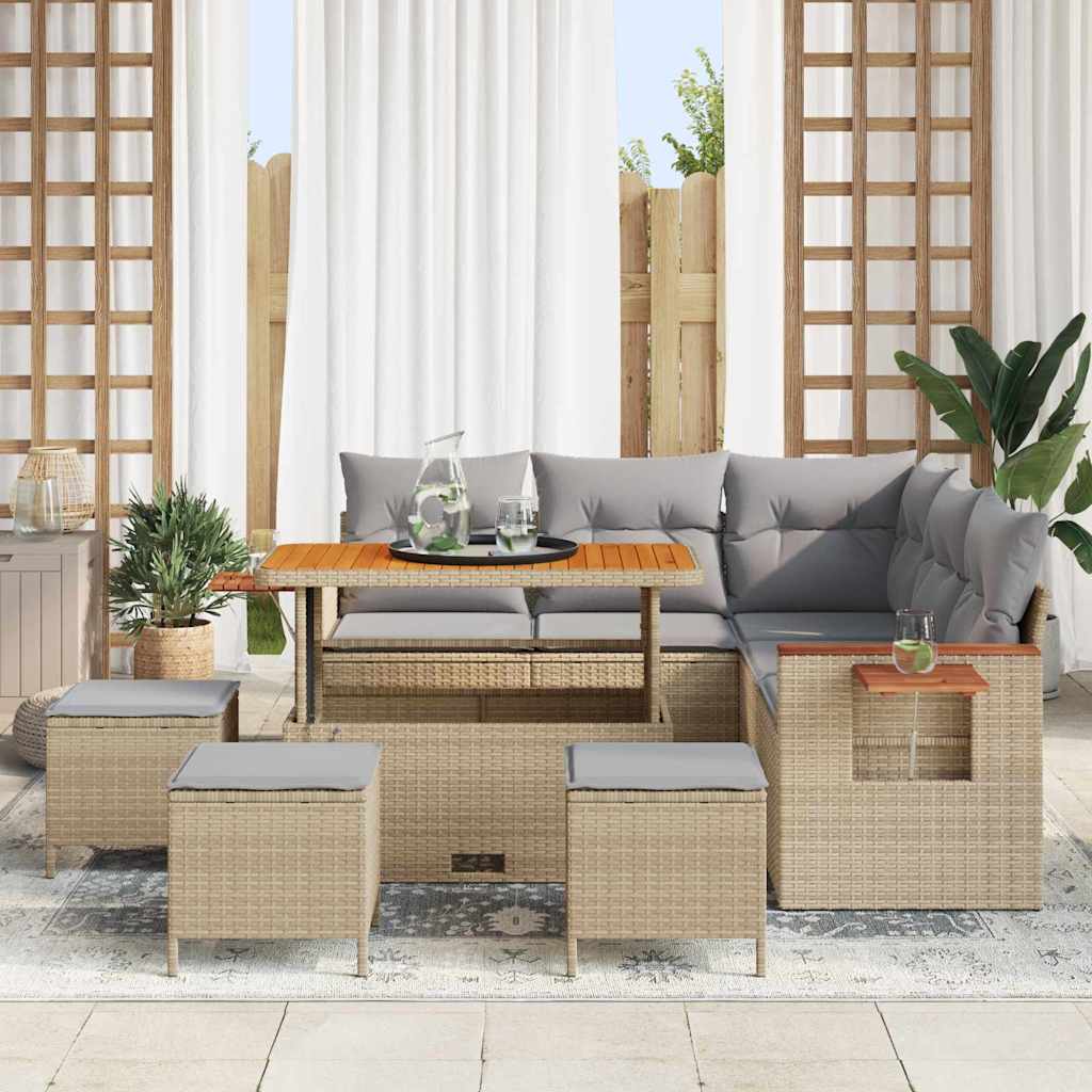 Gartensofa-set 10 Stk. 9-Sitzanzahl Beige und Hellgrau