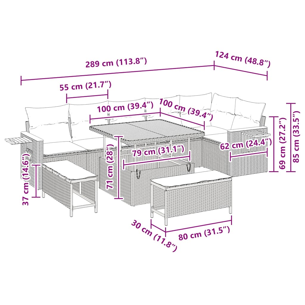 Gartensofa-set 11 stk. 9-Sitzanzahl Schwarz und Creme