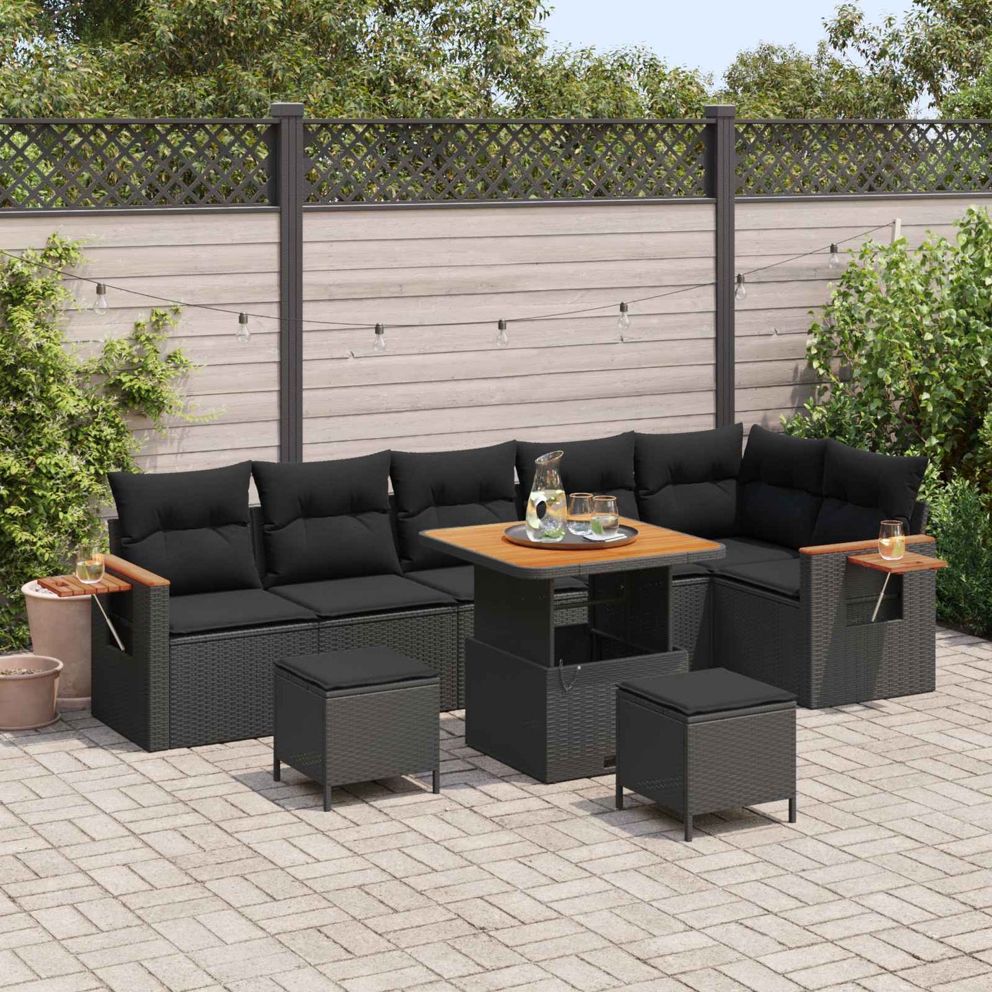 Gartensofa-set mit Kissen 11 pcs Schwarz Poly-Rattan