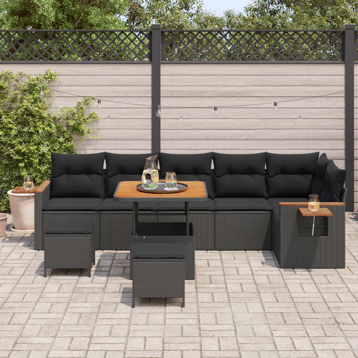 Gartensofa-set mit Kissen 11 pcs Schwarz Poly-Rattan