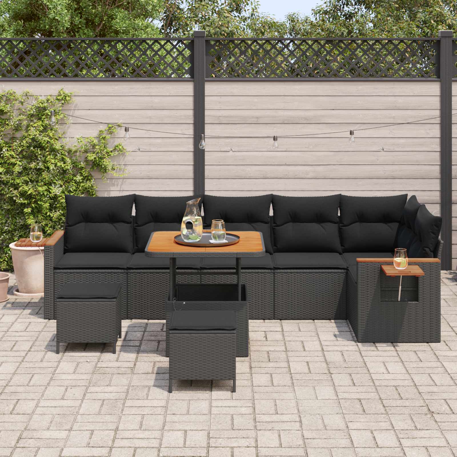 Gartensofa-set mit Kissen 11 pcs Schwarz Poly-Rattan