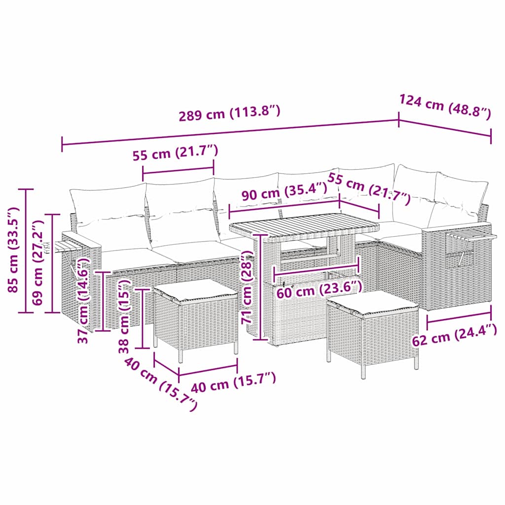 Gartensofa-set 11 stk. 9-Sitzanzahl Schwarz und Creme