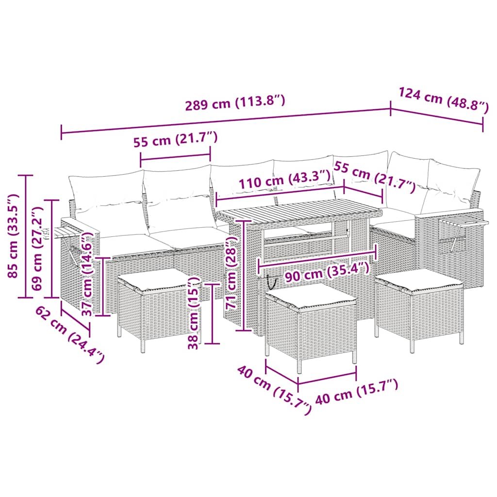 Gartensofa-set 12 stk. 8-Sitzanzahl Schwarz und Creme