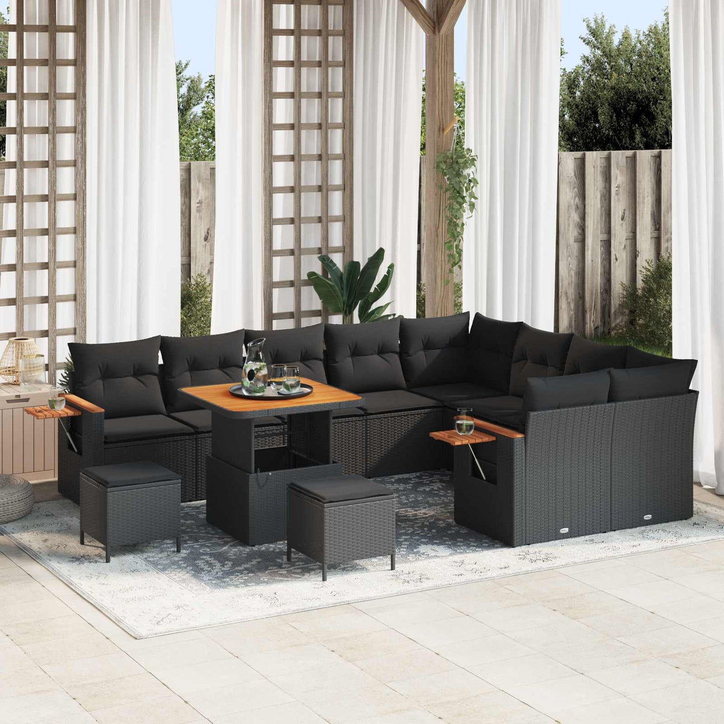 Gartensofa-set 13 stk. 9-Sitzanzahl Schwarz Poly-Rattan