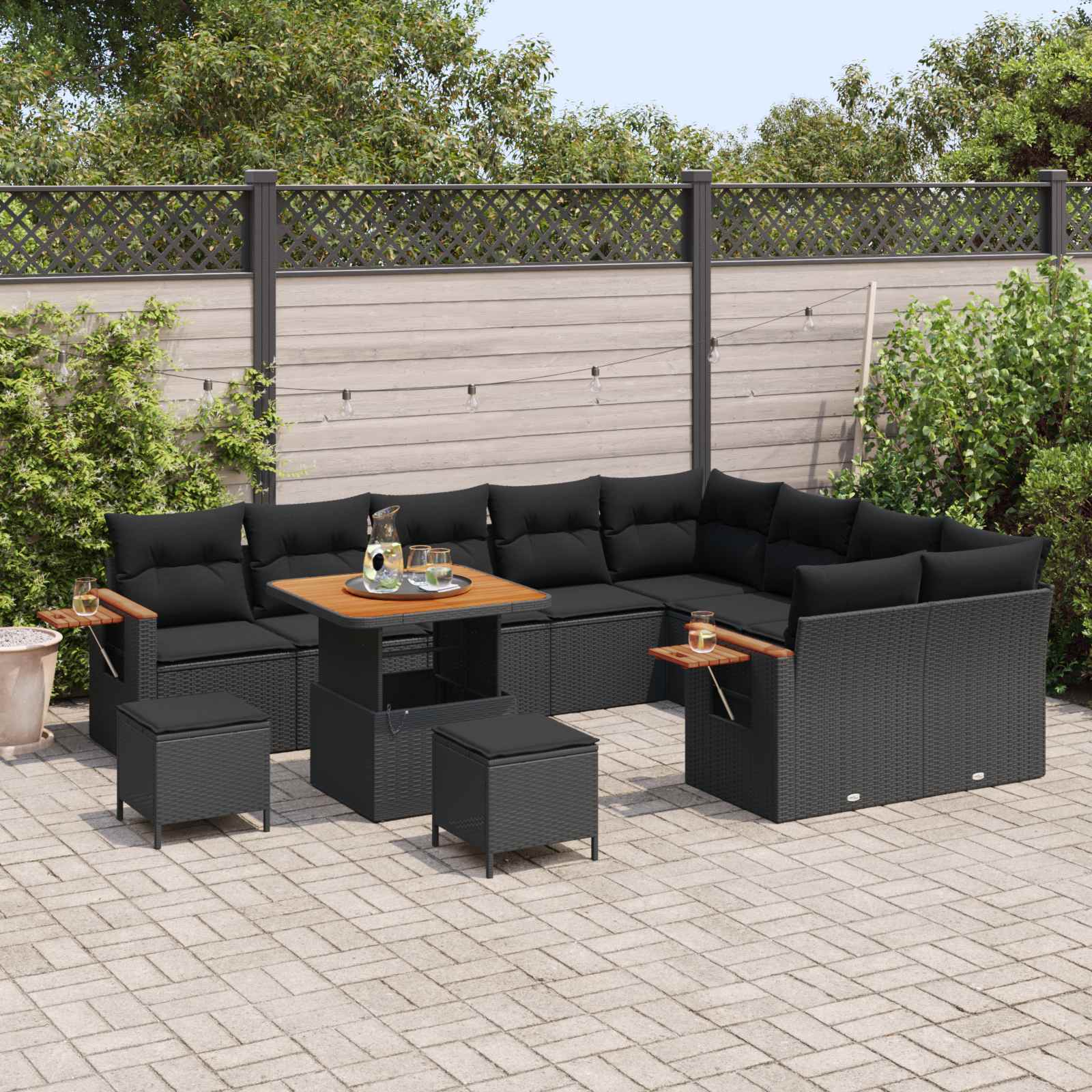 Gartensofa-set mit Kissen 13 pcs Schwarz Poly-Rattan