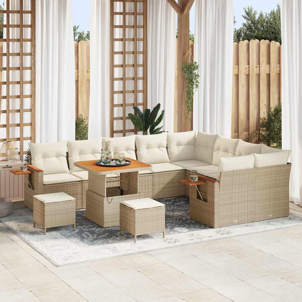 Gartensofa-set 13 Stk. 9-Sitzanzahl Beige und Creme Poly-Rattan