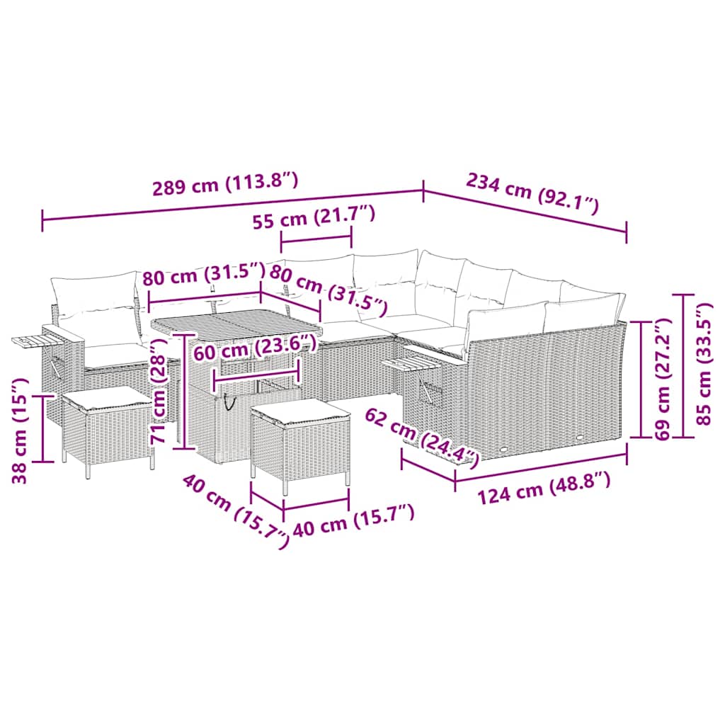 Gartensofa-set 13 Stk. 9-Sitzanzahl Beige und Creme Poly-Rattan