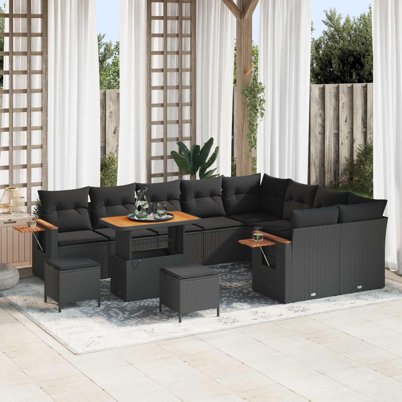 Gartensofa-set 13 stk. 9-Sitzanzahl Schwarz Poly-Rattan
