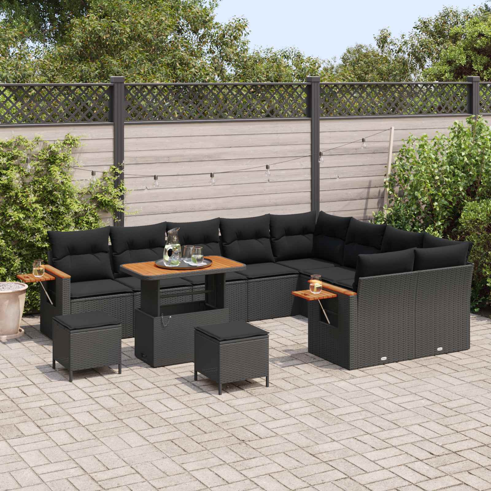 Gartensofa-set 13 stk. 9-Sitzanzahl Schwarz Poly-Rattan