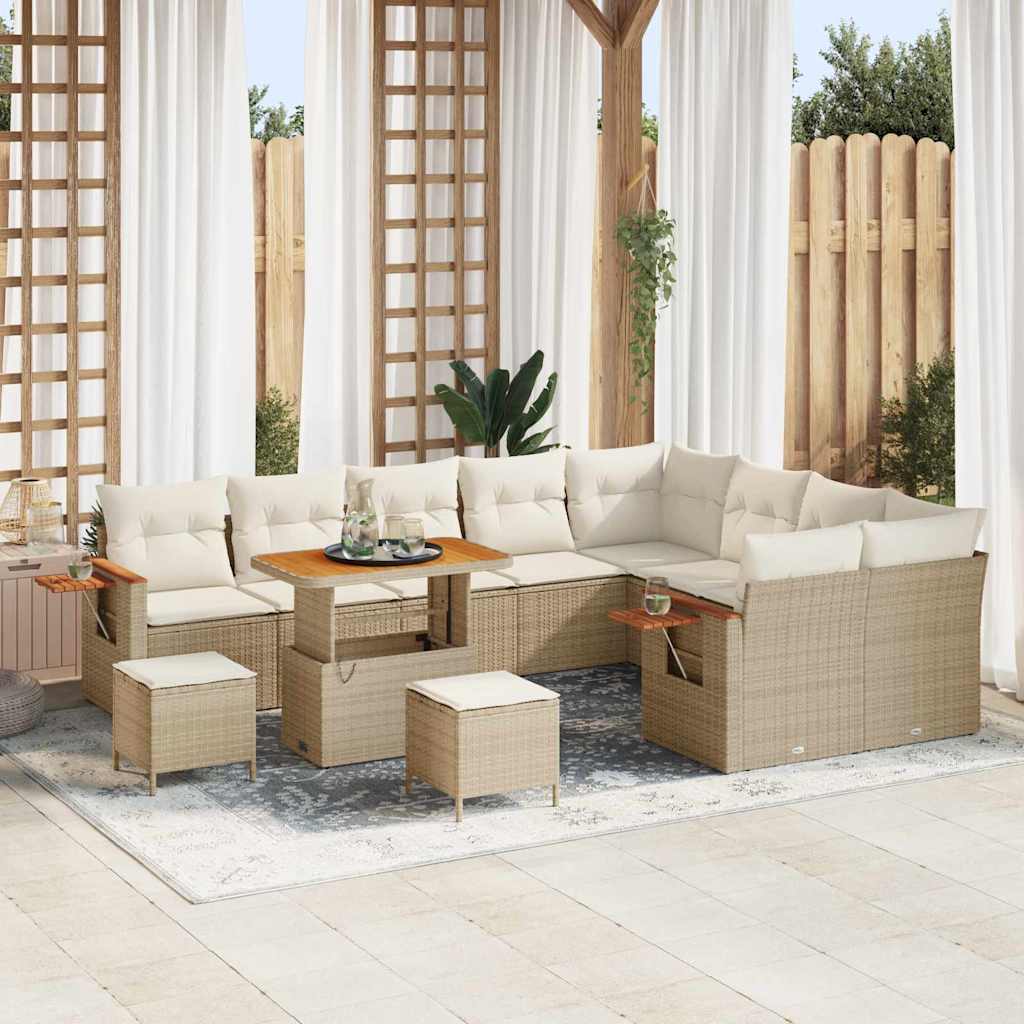 Gartensofa-set 13 Stk. 9-Sitzanzahl Beige und Creme Poly-Rattan