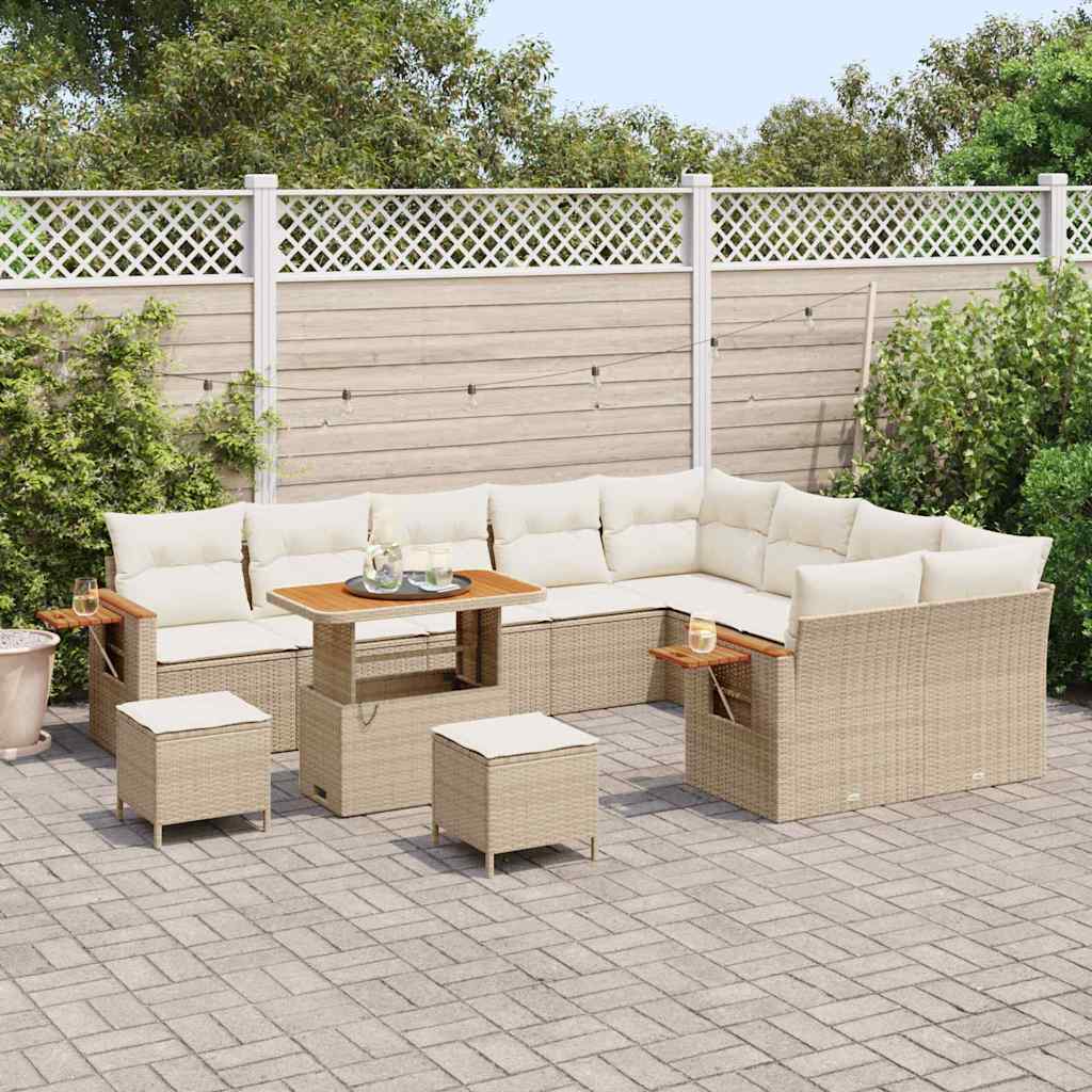 Gartensofa-set 13 Stk. 9-Sitzanzahl Beige und Creme Poly-Rattan
