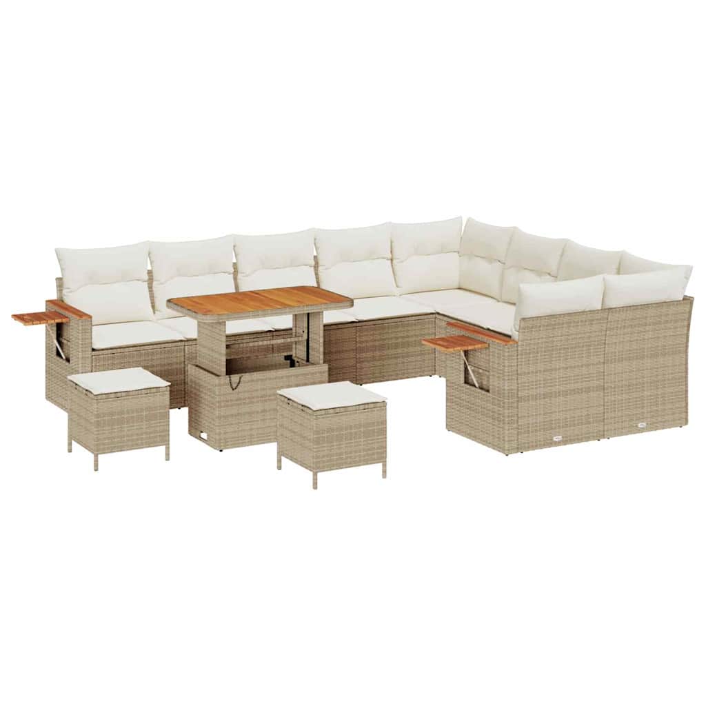 Gartensofa-set 13 Stk. 9-Sitzanzahl Beige und Creme Poly-Rattan