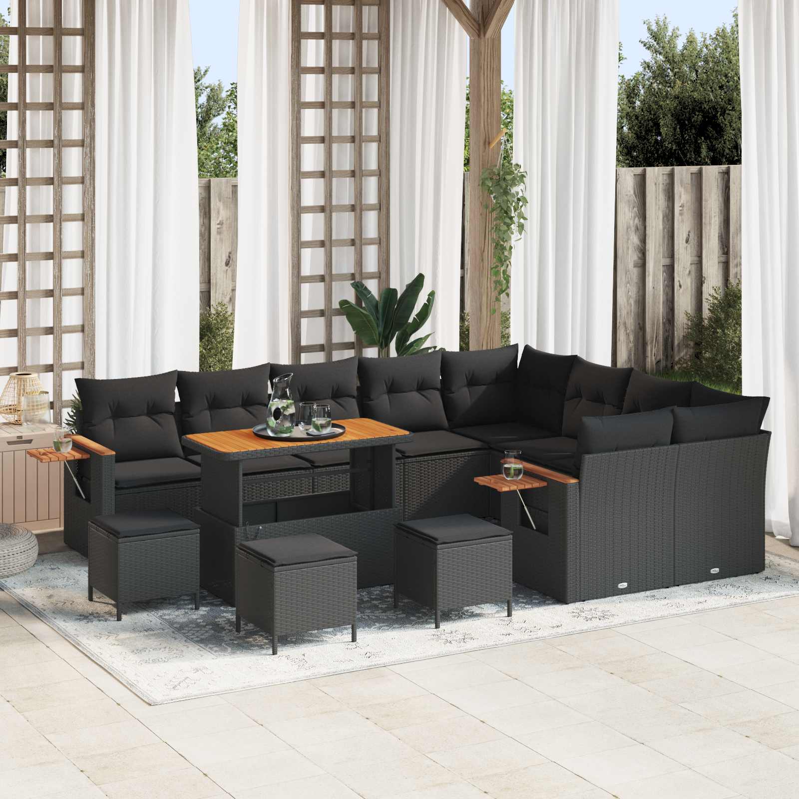 Gartensofa-set 14 stk. 10-Sitzanzahl Schwarz Poly-Rattan