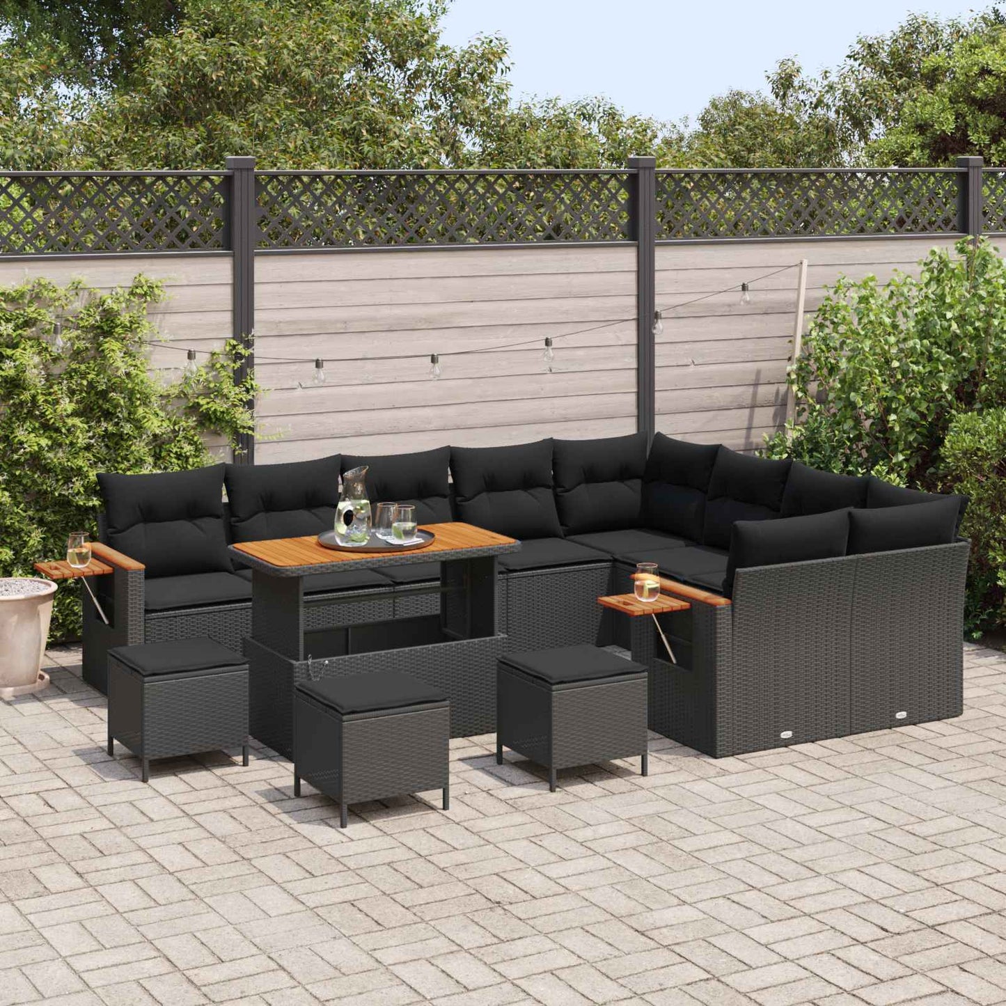 Gartensofa-set 14 stk. 10-Sitzanzahl Schwarz Poly-Rattan