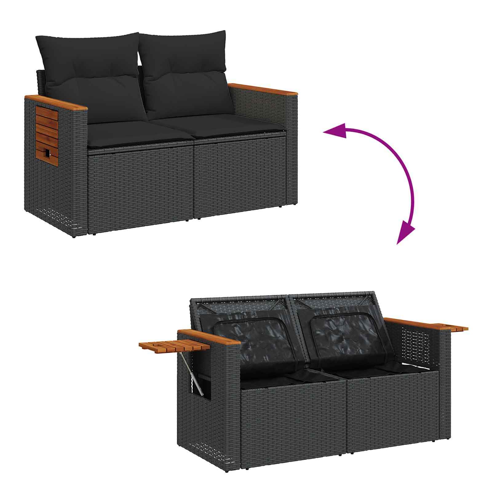 Gartensofa-set mit Kissen 14 pcs Schwarz Poly-Rattan