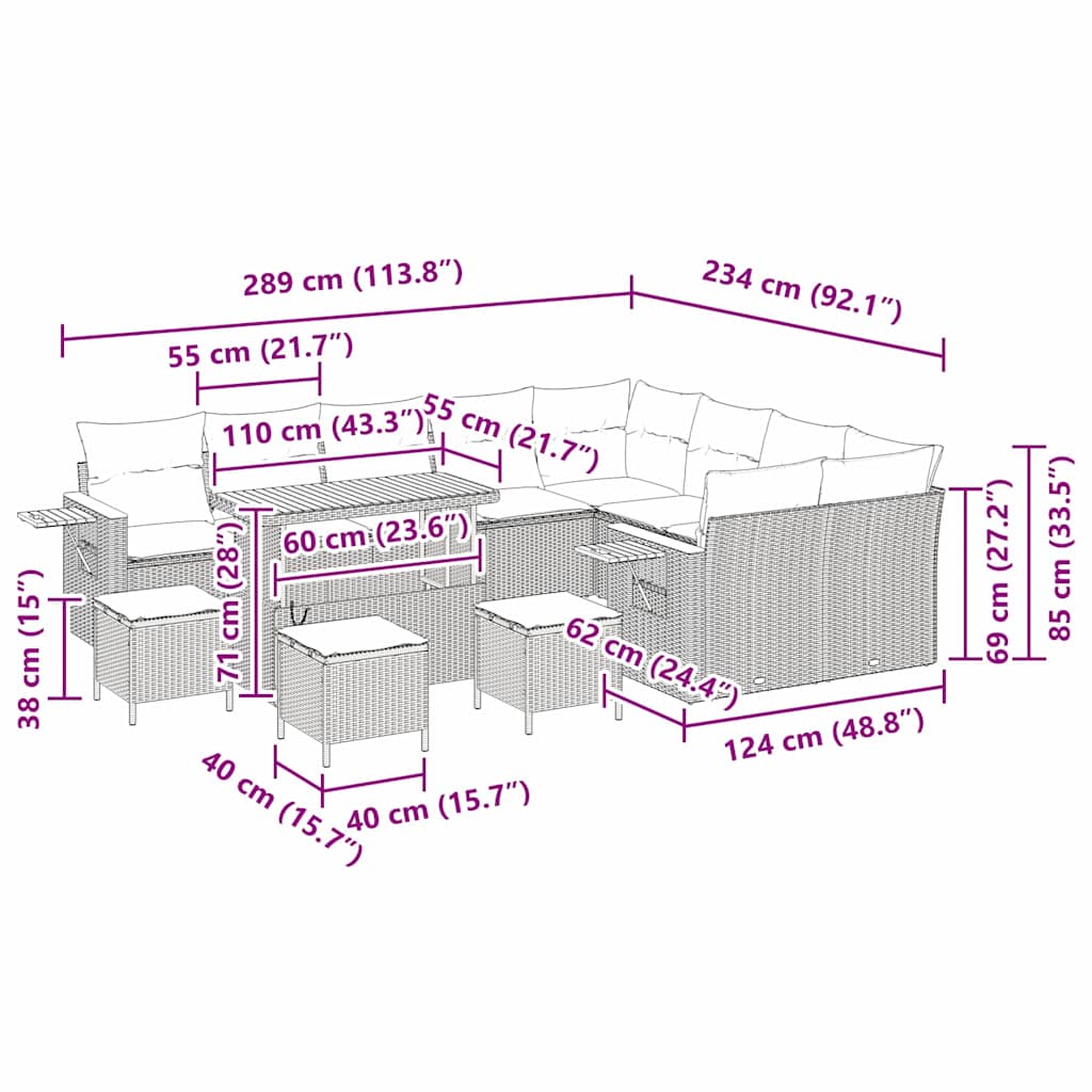 Gartensofa-set 14 Stk. 10-Sitzanzahl Beige und Creme