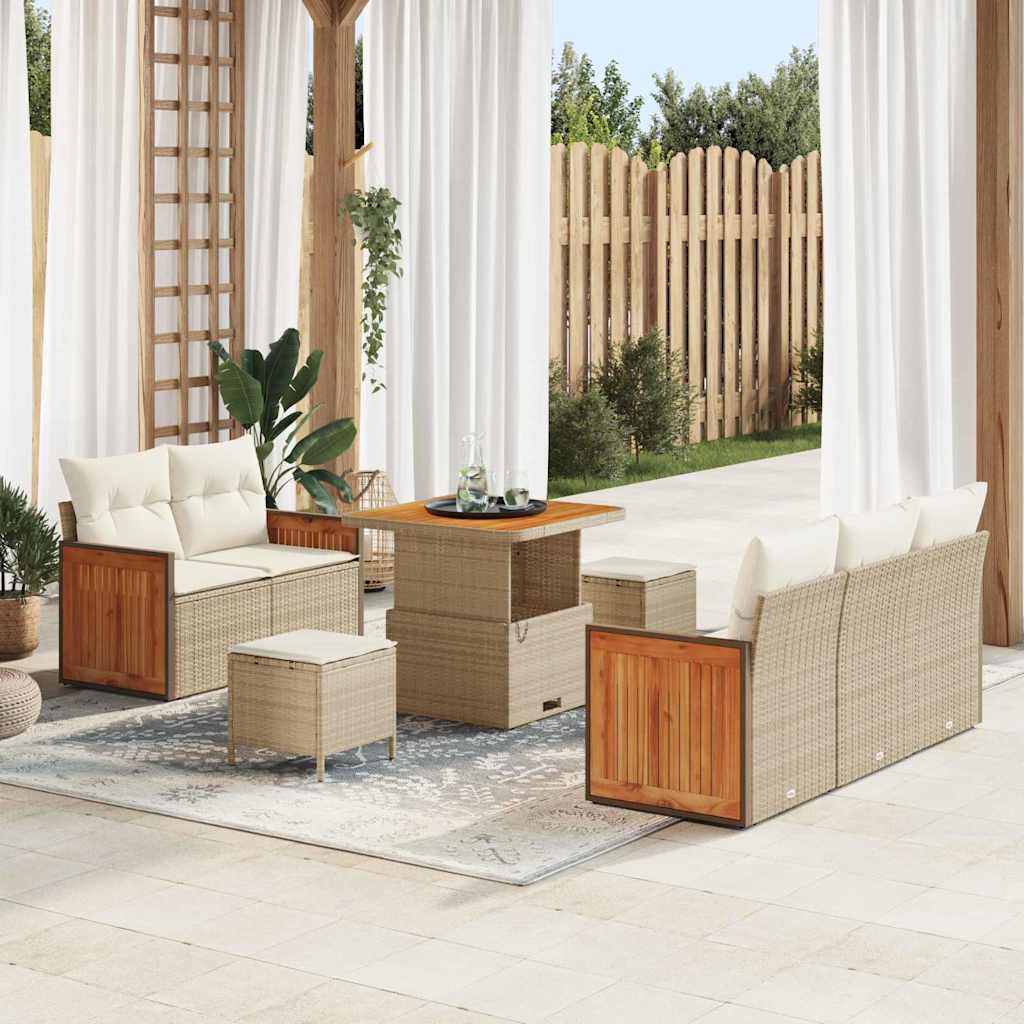 Gartensofa-set 10 Stk. 7-Sitzanzahl Beige und Creme Poly-Rattan