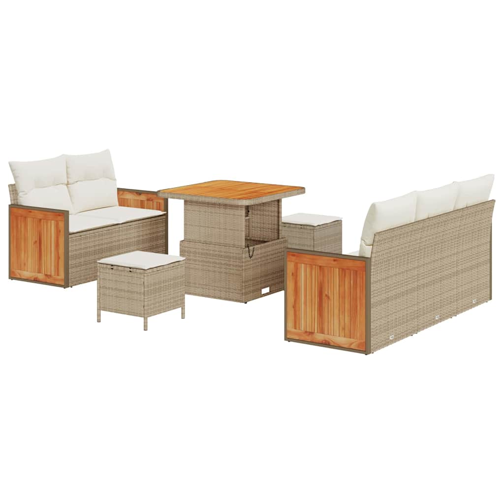 Gartensofa-set 10 Stk. 7-Sitzanzahl Beige und Creme Poly-Rattan