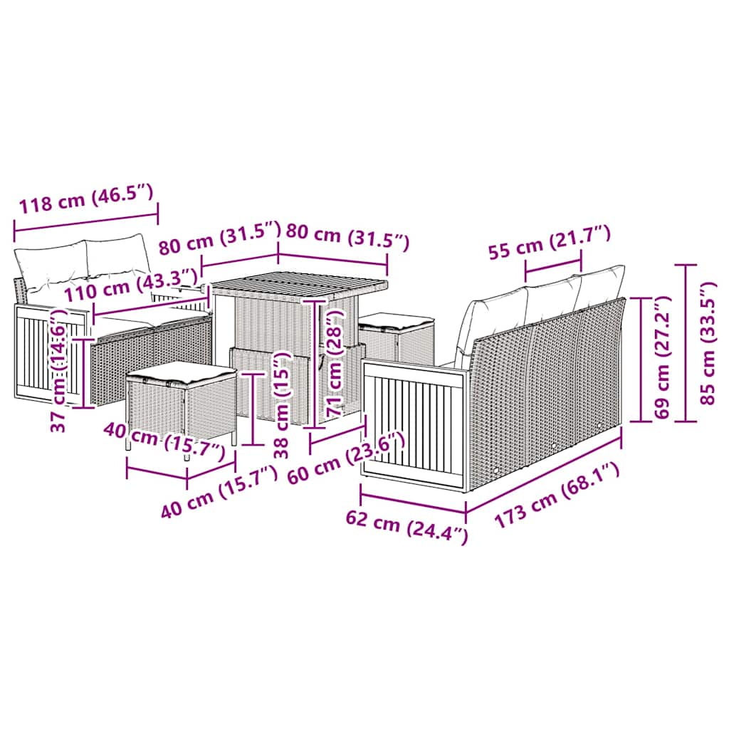 Gartensofa-set 10 Stk. 7-Sitzanzahl Beige und Creme Poly-Rattan