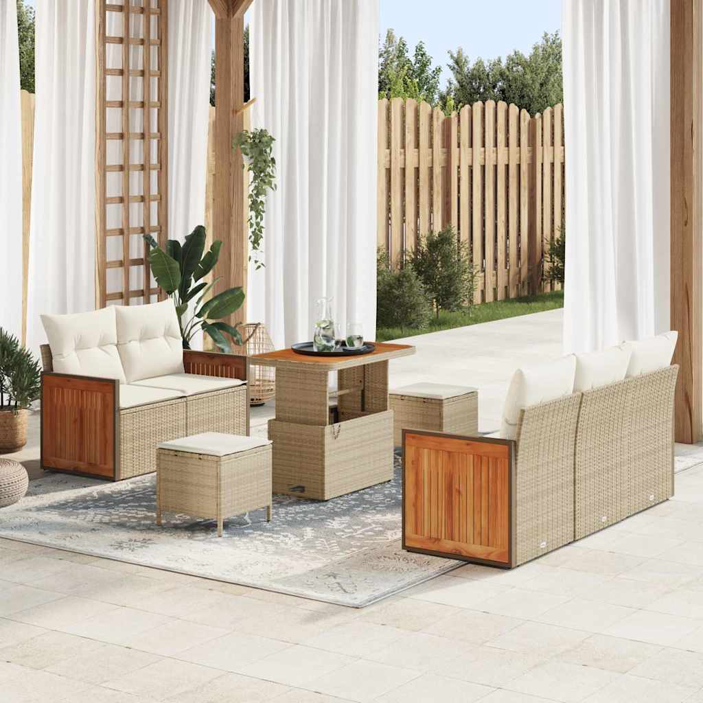 Gartensofa-set 10 Stk. 7-Sitzanzahl Beige und Creme Poly-Rattan