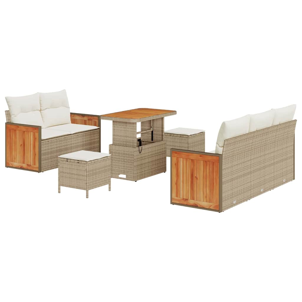 Gartensofa-set 10 Stk. 7-Sitzanzahl Beige und Creme Poly-Rattan