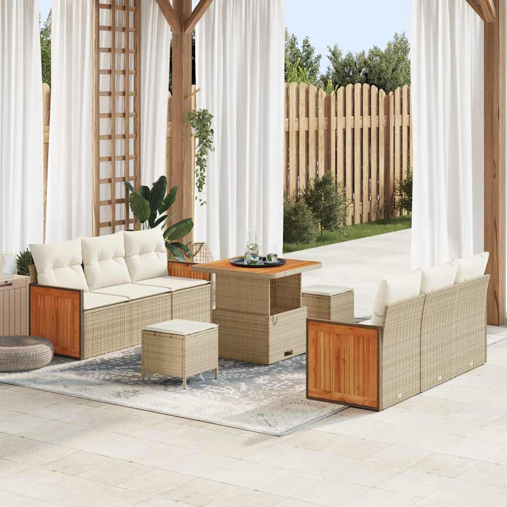 Gartensofa-set 11 stk. 8-Sitzanzahl Beige und Creme Poly-Rattan