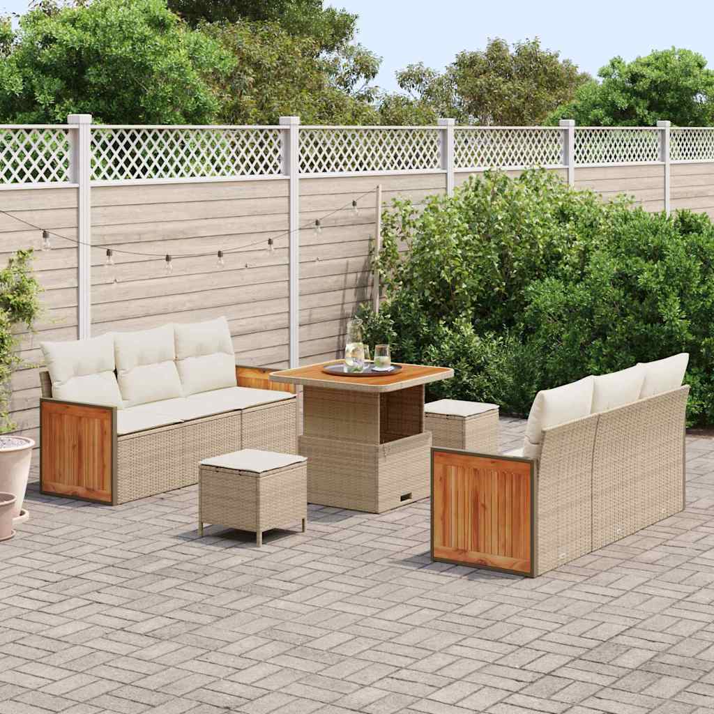 Gartensofa-set 11 stk. 8-Sitzanzahl Beige und Creme Poly-Rattan