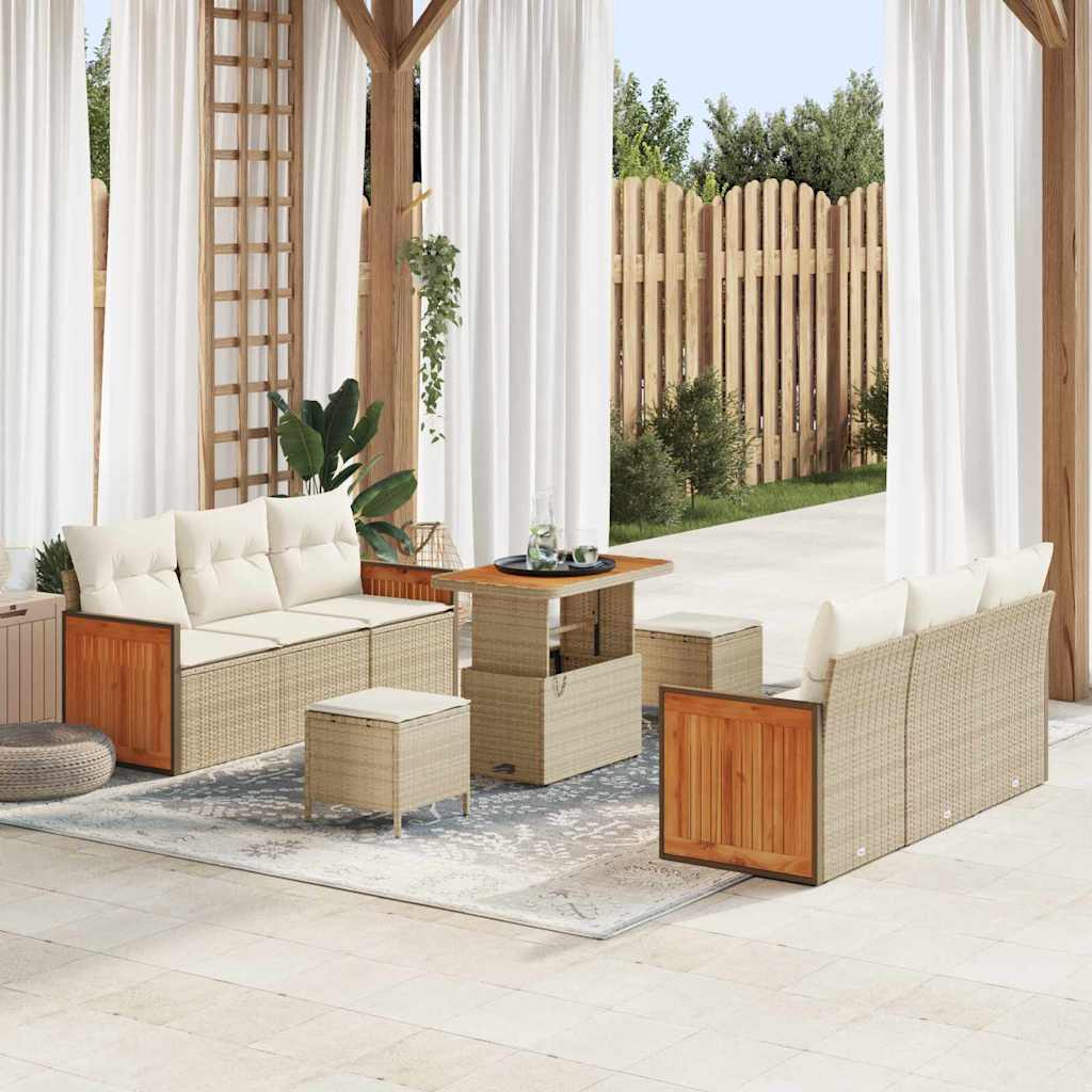 Gartensofa-set 11 stk. 8-Sitzanzahl Beige und Creme Poly-Rattan
