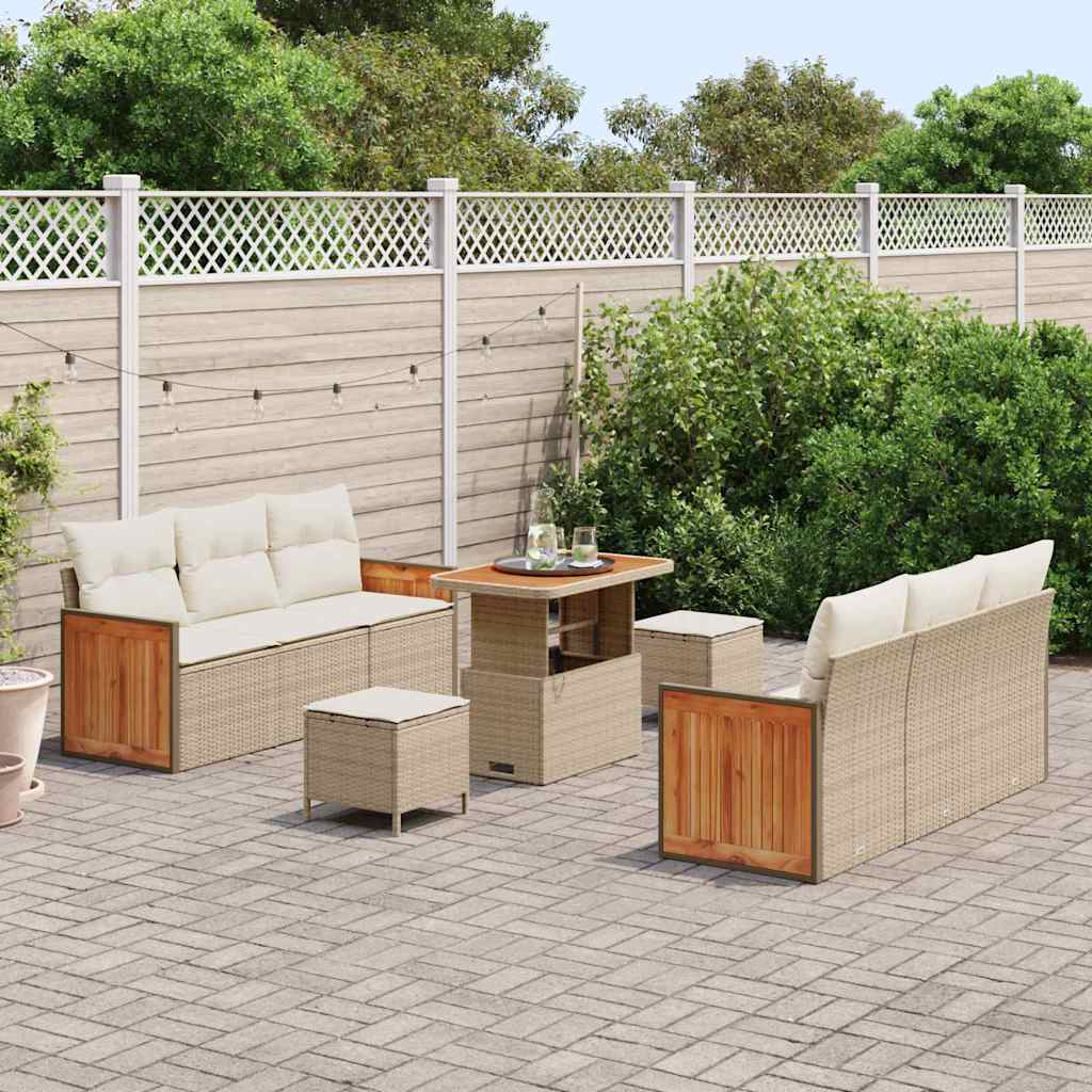 Gartensofa-set 11 stk. 8-Sitzanzahl Beige und Creme Poly-Rattan