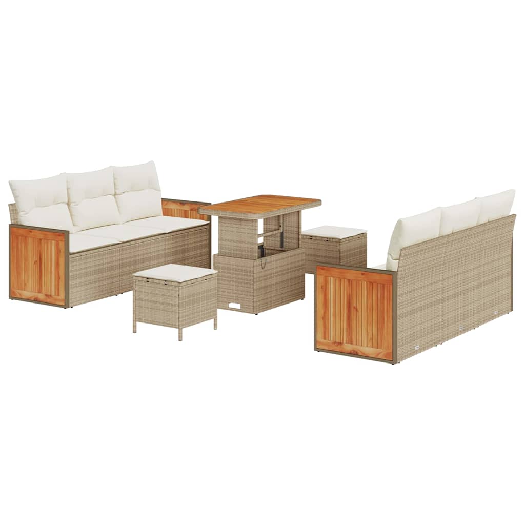 Gartensofa-set 11 stk. 8-Sitzanzahl Beige und Creme Poly-Rattan