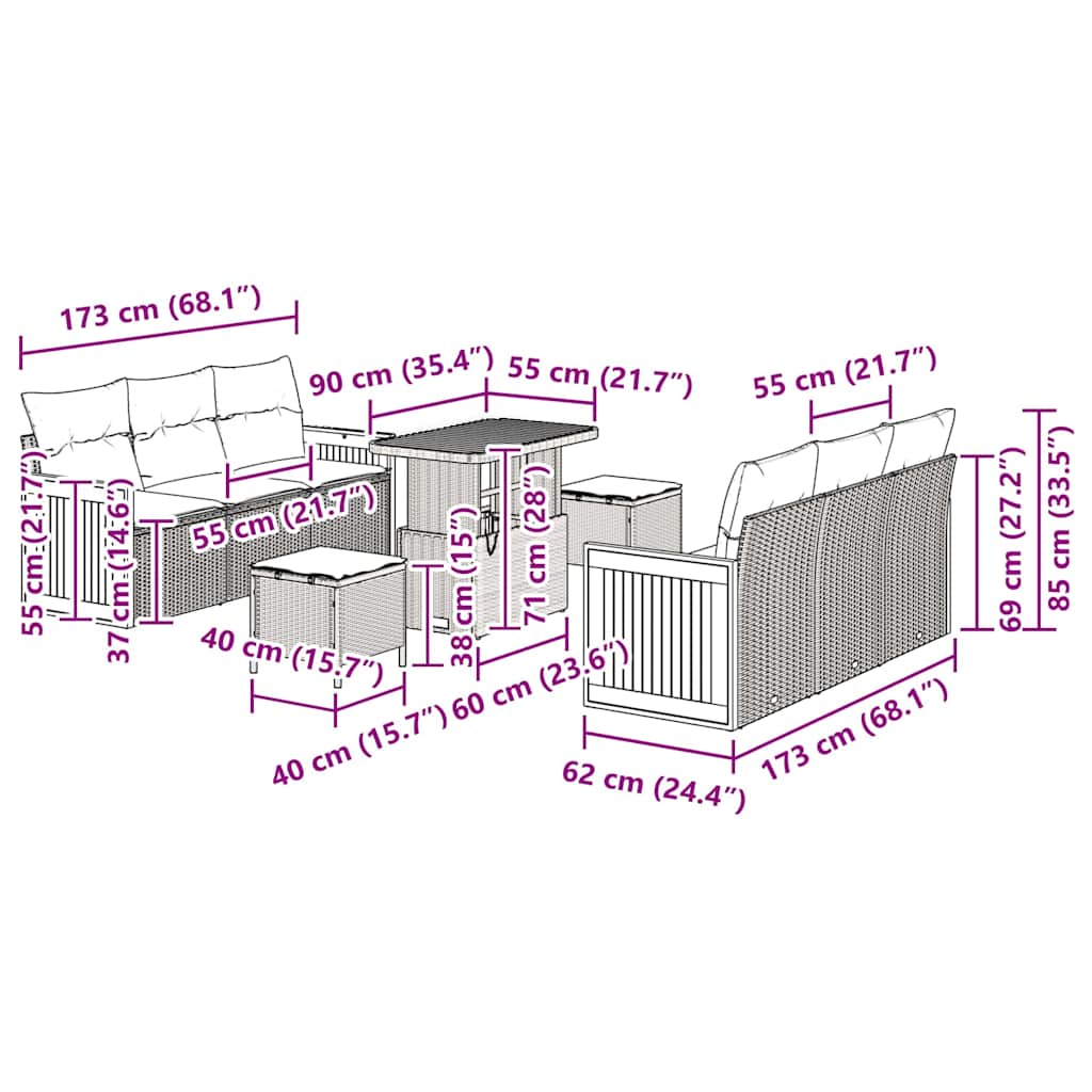 Gartensofa-set 11 stk. 8-Sitzanzahl Beige und Creme Poly-Rattan