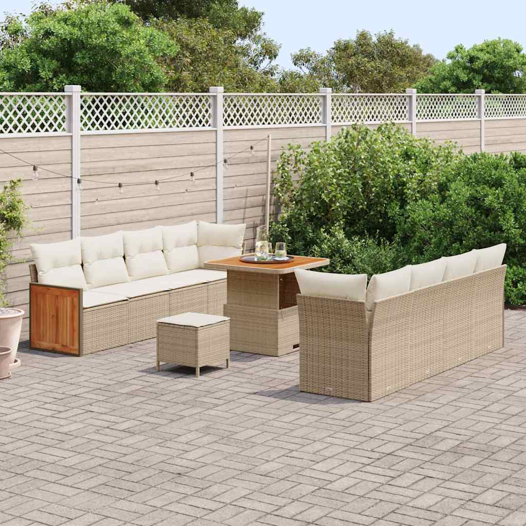 Gartensofa-set 10-Sitzer Beige und Creme Poly-Rattan