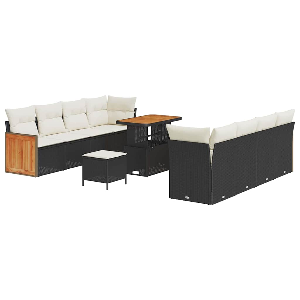 Gartensofa-set mit Kissen 12 pcs Schwarz und Creme Poly-Rattan