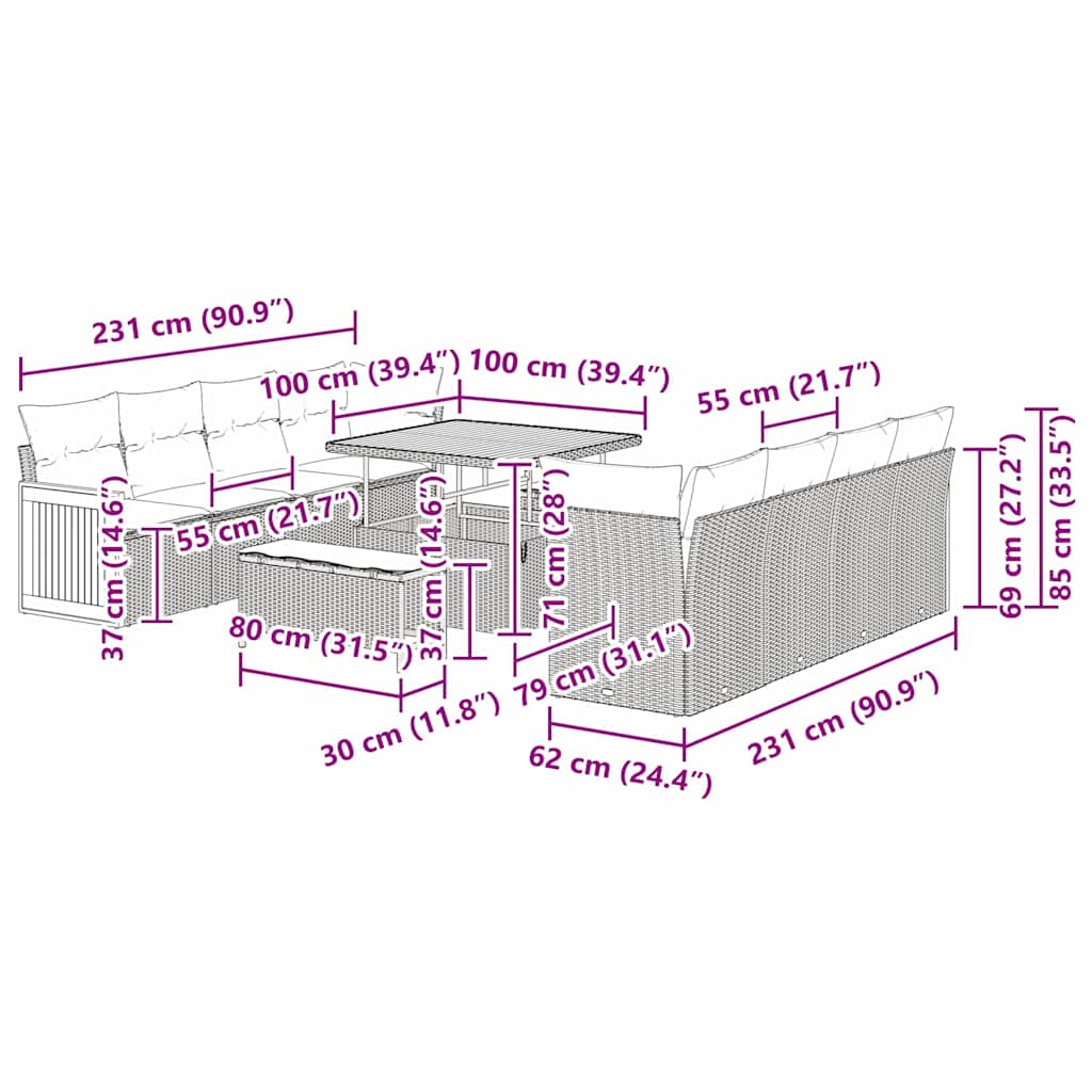 Gartensofa-set Beige und Creme 231 x 224 x 85 cm Poly-Rattan