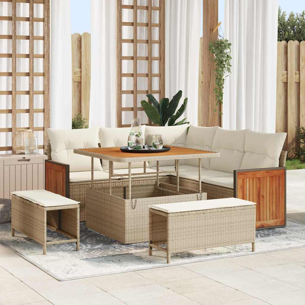Gartensofa-set 9 stk. 8-Sitzanzahl Beige und Creme Poly-Rattan