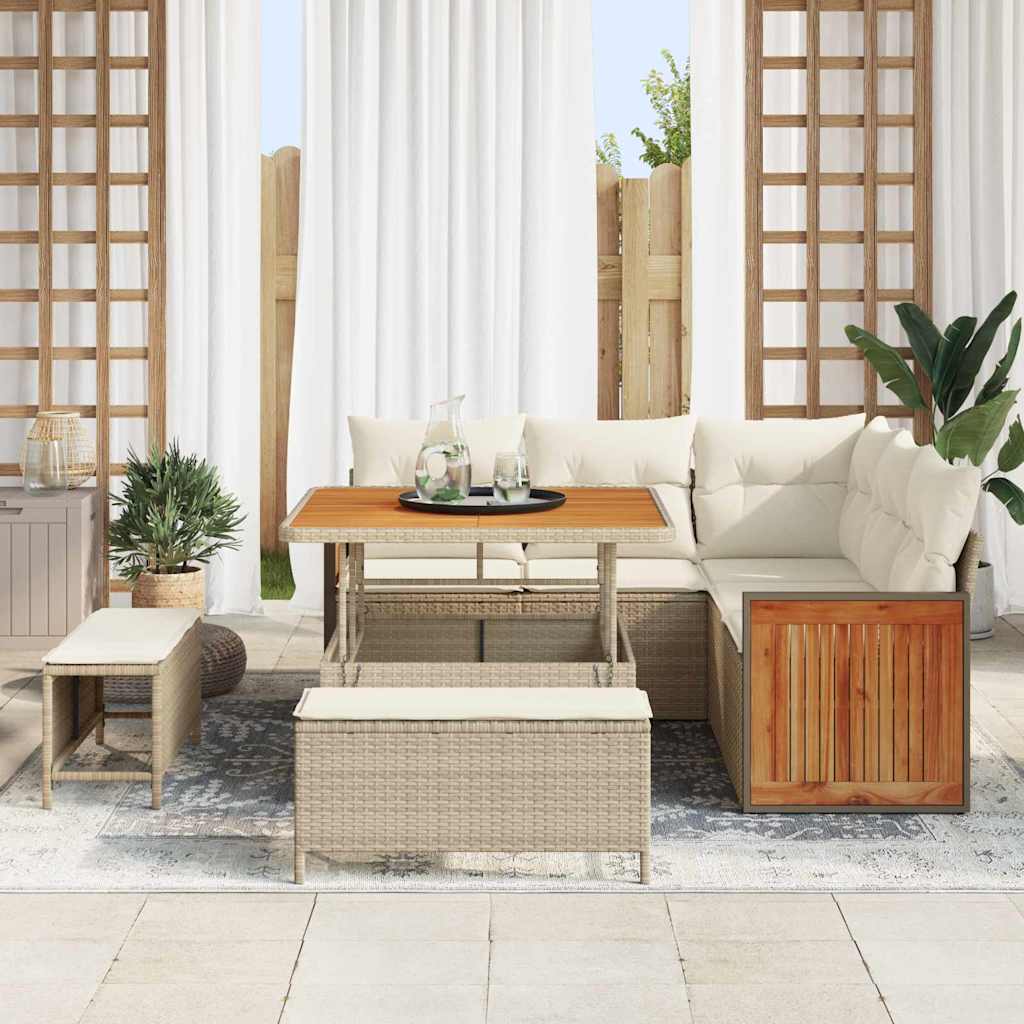 Gartensofa-set 9 stk. 8-Sitzanzahl Beige und Creme Poly-Rattan