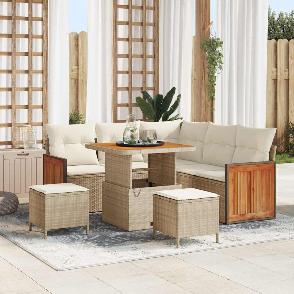 Gartensofa-set 9 stk. 6-Sitzanzahl Beige und Creme Poly-Rattan